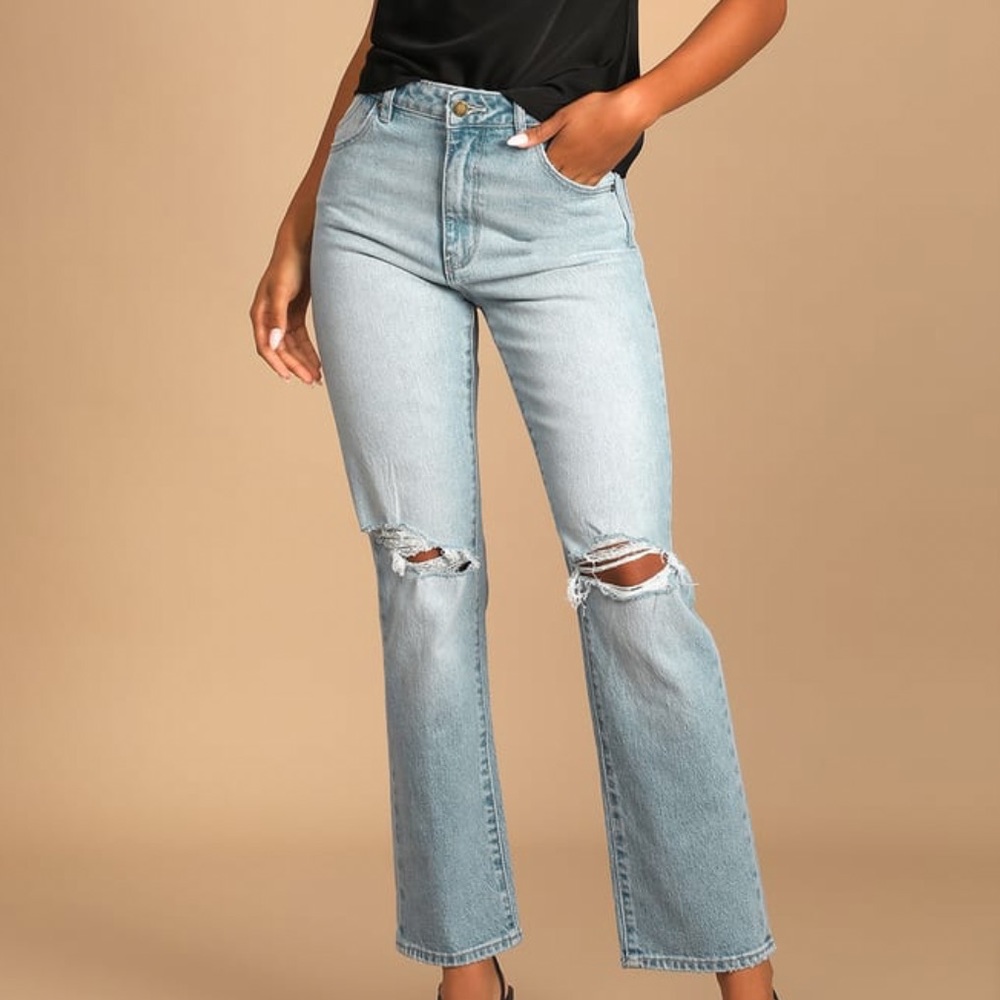 ROLLA’S original straight faded light wash distressed high rise jeans
